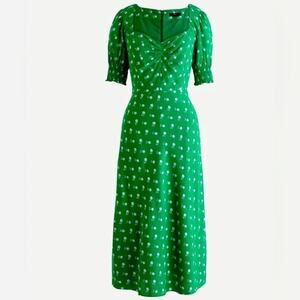 J. Crew midi dress women size 0 kelly green floral babydoll peasant cottagecore